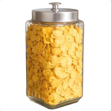 Imagem de Porta Mantimento de Vidro Com Tampa Preta ou Prateada 1,7L Pote Grande Cozinha (Cromada)