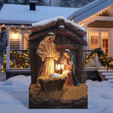 Imagem de Cinnvoice Grande presépio de Natal, família sagrada, decoração de quintal ao ar livre, PVC à prova de intempéries, conjuntos de decoração externa cristã para jardim da frente e decoração de gramado