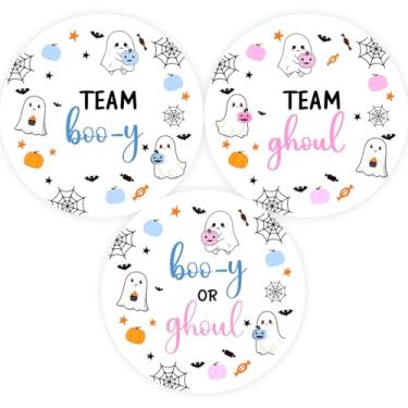 Imagem de 60 adesivos de revelação de gênero Boo-y ou Ghoul, adesivos de Halloween Team Boy Team Girl, Ghost Pink ou Blue Voting Game Labels for A Little Boo is Almost Due Baby Shower Party Favors