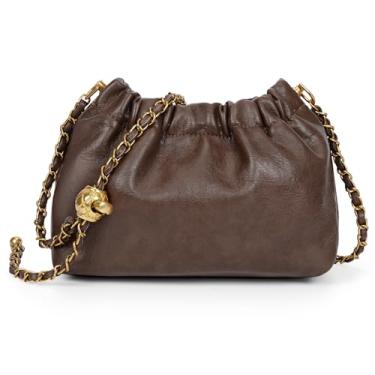 Imagem de Bolsa Hobo de couro legítimo com alça de corrente - Bolsa de ombro conversível e transversal, Café