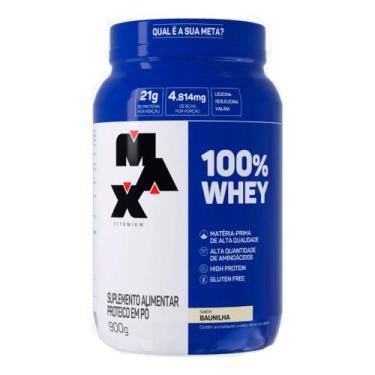 Imagem de 100% Whey Max Titanium Sabor Baunilha com 21g de Proteína 900g, 1, 900