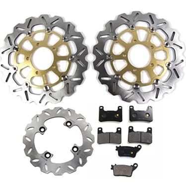 Imagem de Arashi Rotores de disco de freio dianteiro traseiro com pastilhas para Kawasaki Ninja ZX10R ZX-10R 2011-2015 ABS, acessórios de substituição de motocicleta dourado