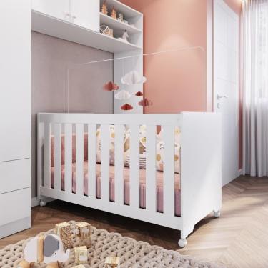 Imagem de Berço Infantil Simples Com Rodas, Regulagem De Altura E Grade Mdf 133cm Branco