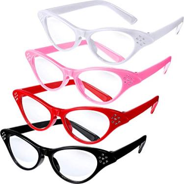 Imagem de 4 Pieces Cat Eye Glasses with Rhinestones 50's 60's Party Costume Glasses for Hip Hop Dress up Halloween Party Favor (Red, Black, White, Pink)