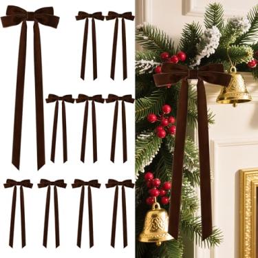 Imagem de Senjie 10 laços grandes de veludo para árvore de Natal, 50,8 cm x 20,3 cm, enfeites de enfeite de árvore vintage pré-fabricados para decoração de artesanato de escada, guirlanda de férias, casa, faça