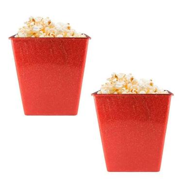 Imagem de Kit 2 Pipoqueira Retrô Fibra Madeira Vermelho 2,6L