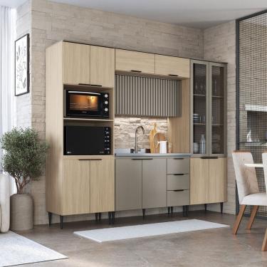Imagem de Cozinha Completa 5 Peças com Aéreo Ripado e Cristaleira Lavínia Imperial/Fumê