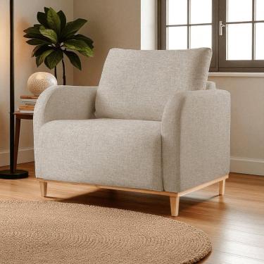 Imagem de Poltrona para Sala de Estar Madeira Maciça Camila Luxo Bege