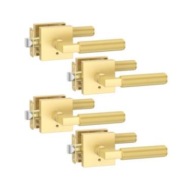 Imagem de Maçanetas de porta Asidrama Gold Privacy com fechaduras, pacote com 4