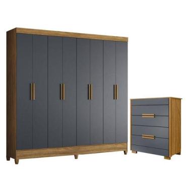 Imagem de Guarda Roupa Casal Marajó e Cômoda Dhara Freijó Cinza  Moval