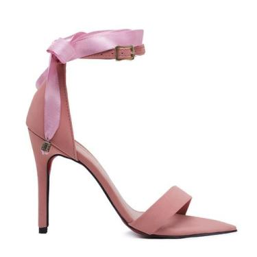 Imagem de Sandália VL Nobuck Bico Folha Salto Fino 10cm com Fitilho - Vitória Lu