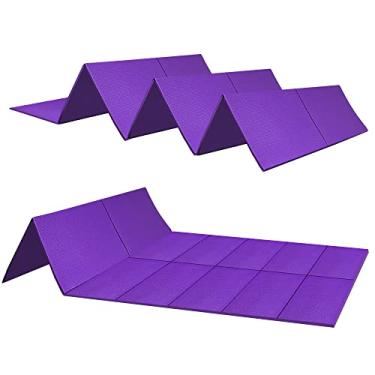 Imagem de JBM tapete dobrável para yoga 68 polegadas x 24 polegadas dobrável tapete para yoga viagem fitness e exercícios no chão, Roxa, Yoga Mat