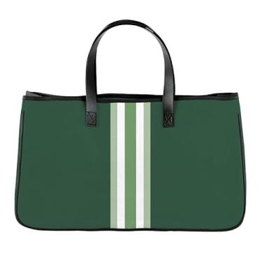 Imagem de Santa Barbara Design Studio Bolsa de lona listrada Racer - Alças de couro e forro à prova d'água, Listras verdes + verdes, 11" H x 20" W x 6" D, Inside Pocket: 7.5" H x 9" W, Preppy, casual, esportivo