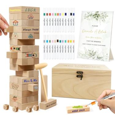 Imagem de 1DFAUL Kit de blocos de jogos de chá de casamento para decorar 101 peças, ideias de chá de casamento para empilhar, montar e desenhar, adequado para jogos de festa de noiva e noivo, aniversário