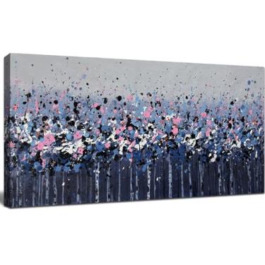 Imagem de Arte de parede em tela abstrata azul grande arte de parede moderna para sala de estar imagens em tela de grafite multicolorido aquarela respingo líquido pintura para quarto sala de jantar decoração de