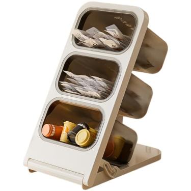Imagem de Krbnk Suporte de cápsulas de café com 3 caixas removíveis, recipiente de armazenamento, acessórios de cafeteria para creamer Suger Plastic Desk Organizer Box Tea Bag Organizer