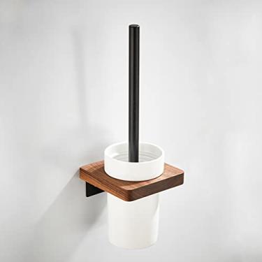 Imagem de Kit de acessórios de banho toalheiro dobrável de nogueira preta de luxo leve, barra de toalha, suporte de papel higiênico, kit de acessórios de banheiro montado na parede (cor: escova de vaso