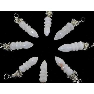 Imagem de Pêndulo de Quartzo Leitoso Natural com Lapidação Egípcia - 30 a 40 mm 