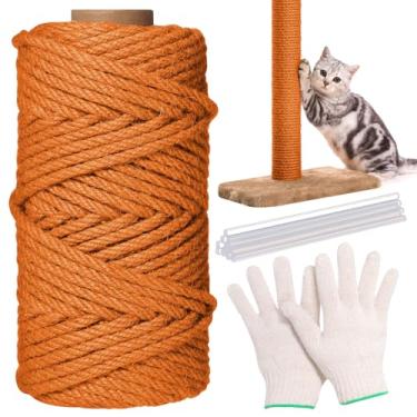 Imagem de Wowangce Corda de juta natural para gatos de 1/10.2 cm × 164 pés, conserte e substitua a corda de sisal para arranhar a torre de árvore de gato, faça você mesmo (laranja)