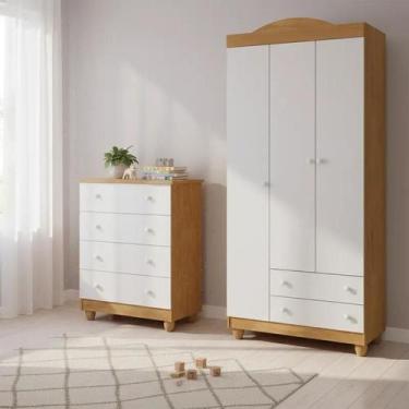 Imagem de Conjunto Comoda Lara E Guarda Roupa Lara Em Mdf Nature / Branco - MOVE
