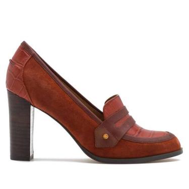 Imagem de Sapatos femininos MOOMMO Chunky Block Heel Pumps Crocodile-Brown 8