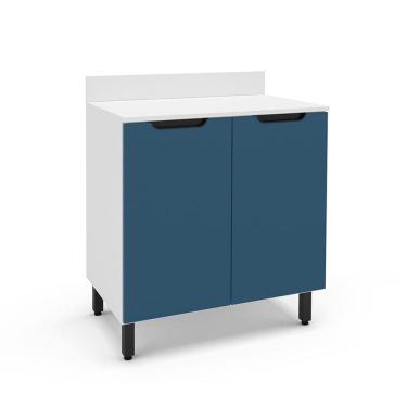 Imagem de Balcão de Cozinha Meena com Tampo 2 Portas Azul e Branco