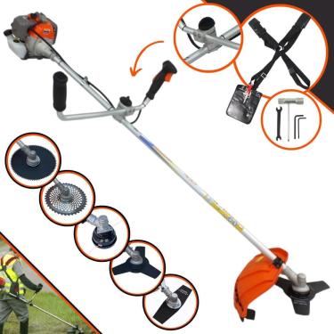 Imagem de Aparador de Grama Vulcan VR330P À Gasolina 1,2HP 33cc Com Guidão Anti-Vibração Lâmina Facão + Lâmina 3 Pontas + Disco 40 Dentes e 80 Dentes + Carretel