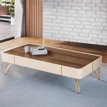 Imagem de Mesa de Centro Decorativa Rennes MDP/MDF Pés de Aço Off White/Castanho G26 - Gran Belo