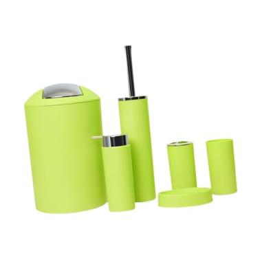 Imagem de Bothyi Conjunto de 6 acessórios para banheiro, dispensador de sabão, escova de vaso sanitário, uso doméstico, lata de lixo, presentes, saboneteira moderna e, Verde