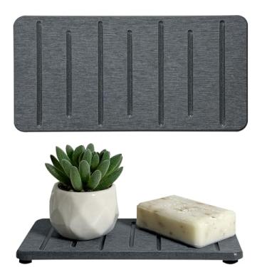 Imagem de 2 bandejas de pedra absorvente de água para cosméticos, sabonete de mãos e plantas domésticas, porta-copos de diatomita de 20 x 10 cm, bandeja de pia ultraabsorvente, organizador de banheiro e cozinha