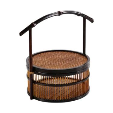 Imagem de FytStycale Cesta de de bambu trançado, embalagem para presente, recipiente para armazenamento de alimentos para chá, bolo lunar, Camada única