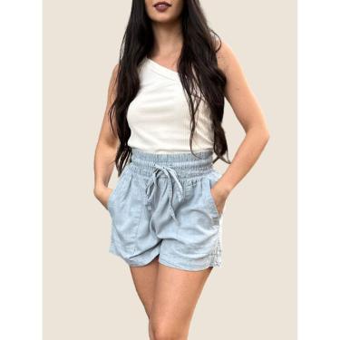 Imagem de Shorts Reto Cintura Alta Em Sarja Com Linho Dzarm Cor:;Tamanho:36-Feminino