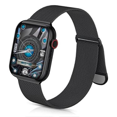 Imagem de Pulseira de metal Zedoli compatível com Apple Watch Ultra SE séries 11, 10, 9, 8, 7, 6, 5, 4, 3, 2, 1, 44mm, 45mm, 42mm, 46mm, masculina, feminina, magnética, malha milanesa, aço inoxidável, preta