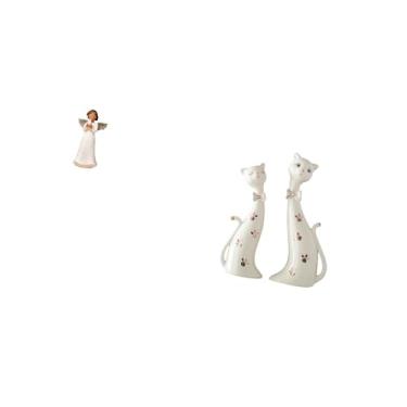 Imagem de Fenteer Estatueta de Resina de Anjo Querubim Segurando Pombo, Mesa Interna, Escultura para Sala de Estar, Casal de Gatos, Estátua de Animal, Presente de Casam