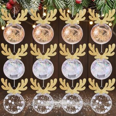Imagem de Soulchen 12 peças de enfeites de bola de Natal transparentes com chifres de alce 6 cm de plástico inquebrável para pendurar no Natal, faça você mesmo, com enchimento delicado para árvore de Natal