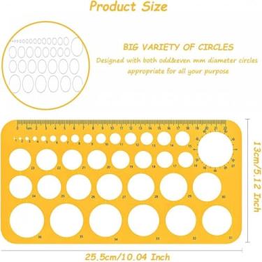 Imagem de Modelos de desenhos geométricos amarelos de plástico, ferramenta de auxílio de desenho de artista de estêncil de círculo, régua geométrica de modelo de círculo laranja para desenho, escritório e