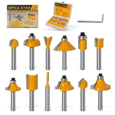 Imagem de EPICA STAR Jogo de Fresas para Madeira Profissional, 12 Peças, Haste 12.7mm, Carboneto de Tungstênio C3, Estojo em Madeira, para Marcenaria e Carpintaria, EP-10163