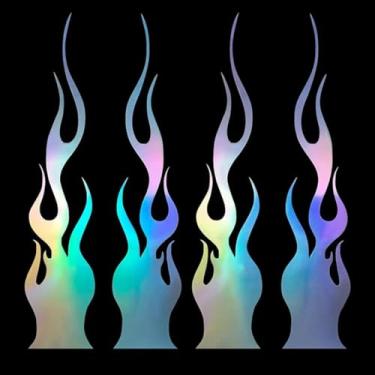 Imagem de 1 pç adesivo de capacete de carro cor gradiente skate capacete elétrico motocicleta modificação chama chama adesivo refletivo