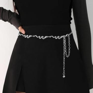 Imagem de Vestido feminino versátil de metal retrô com corrente de cintura serpentina com ajuste de cintura e acessórios de cinto modernos