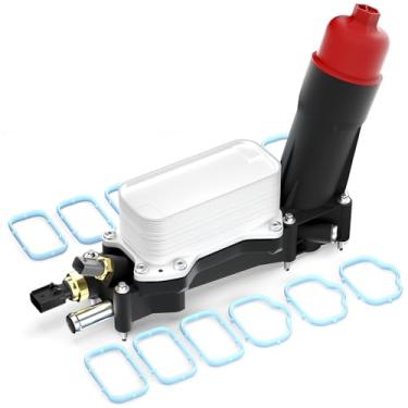 Imagem de 926-959 Kit de caixa de filtro de refrigerador de óleo de motor de alumínio completo melhorado com sensores e juntas compatível com Chrysler 200 300 2017-2018, Dodge Charger Avenger, Jeep Wrangler,