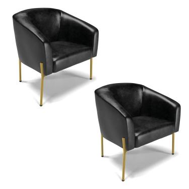 Imagem de Cadeira Sala De Jantar Pé Ferro Dourado Kit 2 Stella Sintético Pu D03 - D'rossi Cor Preto