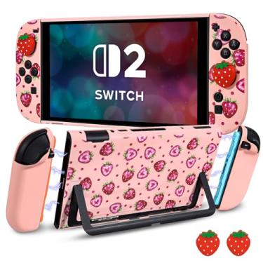 Imagem de DLseego Capa rígida protetora para Nintendo Switch 2 2025, capa macia para Joy Con, controle JoyCon destacável, à prova de choque e resistente a arranhões, 2 alças de polegar, morango - Rosa 4