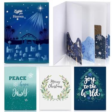 Imagem de AmazingSpark Conjunto de 4 cadernos de cartão de presente de Natal para presépio mini livro de cartões de feliz Natal para presente religioso porta-dinheiro de Natal para dinheiro, livreto de dinheiro
