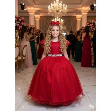 Imagem de Vestido Infantil Formatura Vermelho Longo com Glitter para Dama - Fabu