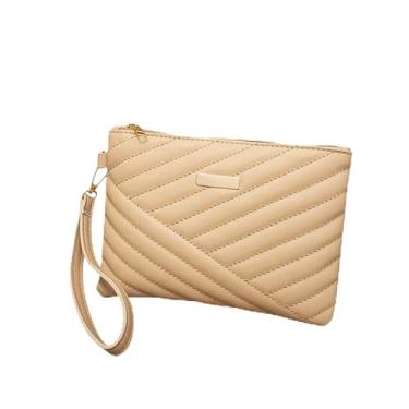 Imagem de Bolsa clutch feminina de luxo acolchoada com design clássico, leve, tamanho médio, carteira com zíper, Damasco, Small