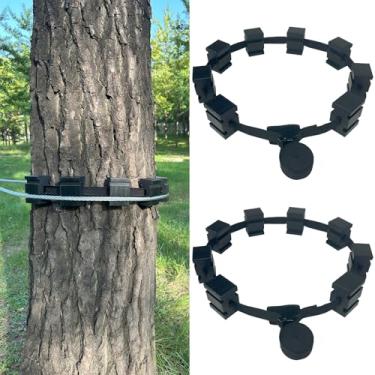 Imagem de Conjunto de 2 conjuntos de blocos de proteção de árvores para 2 árvores, 16 blocos de proteção de árvores de nylon resistente e 2 tiras ajustáveis, evita danos à casca de árvore por cabos de tirolesa
