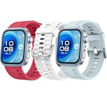 Imagem de HAOZHI Pulseira Compatível para Huawei Watch Fit 4 3 4 Pro,Bracelete Correia Cinta Alça de substituição para Huawei Watch Fit 3,4,4 Pro (Vermelho+Branco+Azul Geleira)