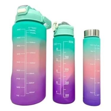 Imagem de Garrafa de Água Motivacional com Marcador de Tempo, Degradê Verde Claro, 1 Litro, Tampa Flip-Top, Escala de Hidratação