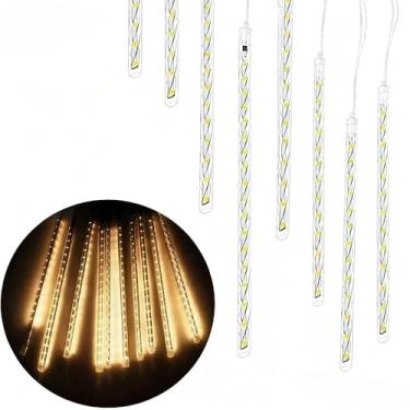Imagem de Pisca Pisca Natal, Cascata Bastão 8 Tubo Meteoro Bivolt Cor Incandescente, Exquisitamente Trabalhado e DuráVel，Adequado para Decoração de Jardins(Branco quente,2 unidades)