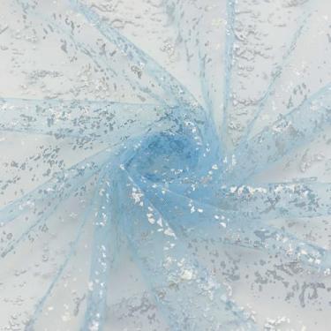 Imagem de P Pothuiny Tecido de tule com glitter, azul prata glitter metálico tela transparente tecido brilhante para vestido de casamento, saia tutu, artesanato, embalagem de presente, decoração de pano de